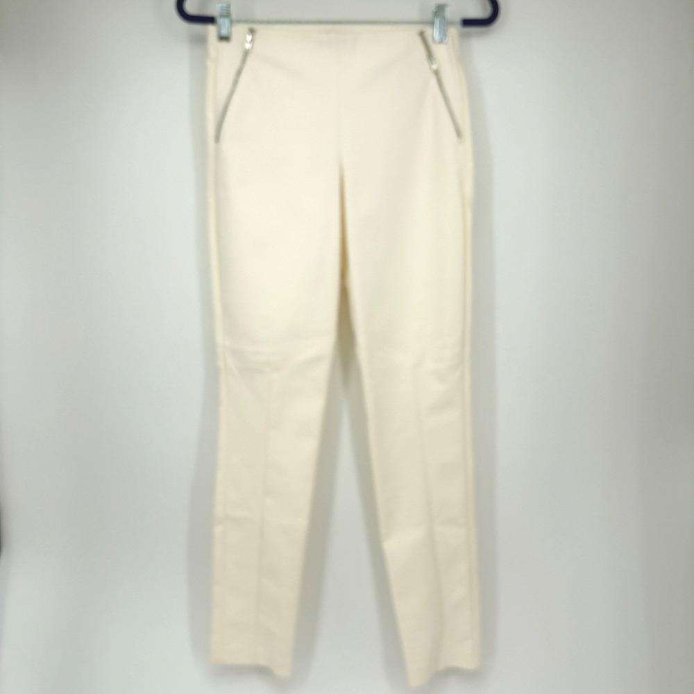 Theory Modele Ponte Trousers Womens 4 Off White Skinny Zip Front Pockets